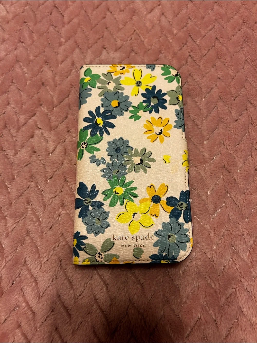 kate spade White Floral Wallet Phone Case with Blue, Green & Yellow Flowers
